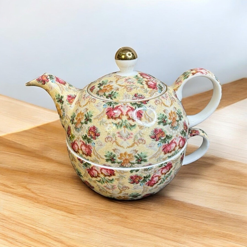 ROYAL PATRICIAN CHINTZ TEA-FOR-ONE TEAPOT & CUP SET – FLORAL VINTAGE